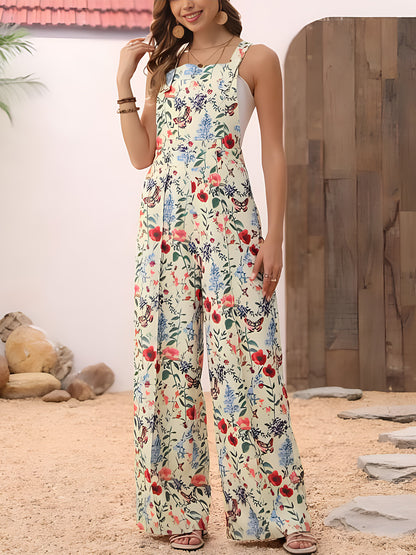 Floral Wide Leg Overalls Trendsi