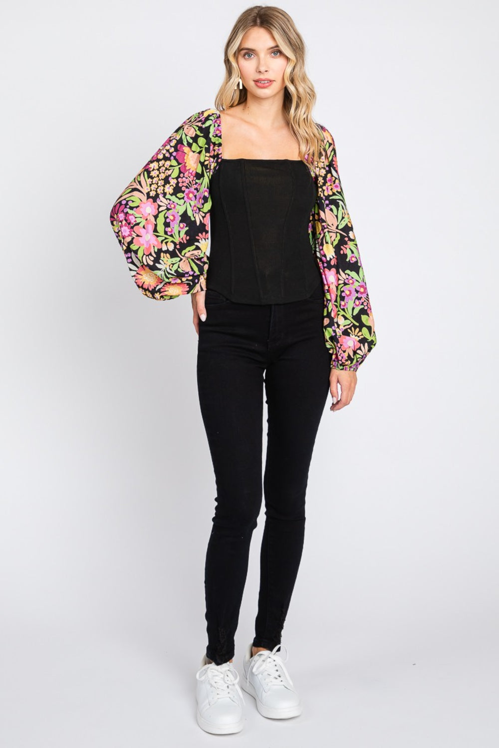 ODDI Full Size Floral Balloon Sleeve Blouse Trendsi