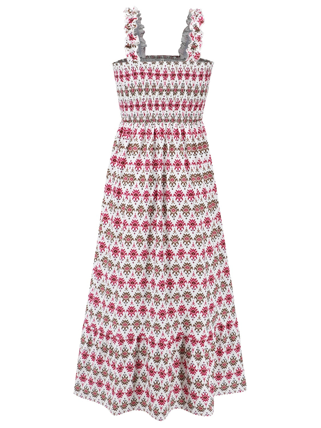 Smocked Printed Square Neck Sleeveless Dress Trendsi