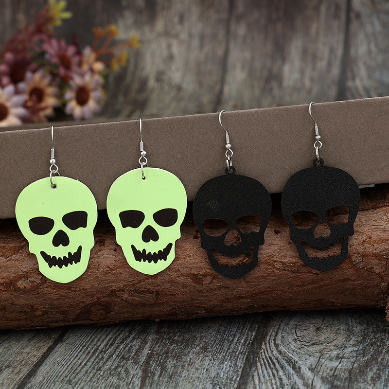 Unique 2-Pair PU Leather Skull Dangle Earrings with Alloy and PU Materials