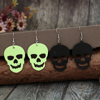 Unique 2-Pair PU Leather Skull Dangle Earrings with Alloy and PU Materials