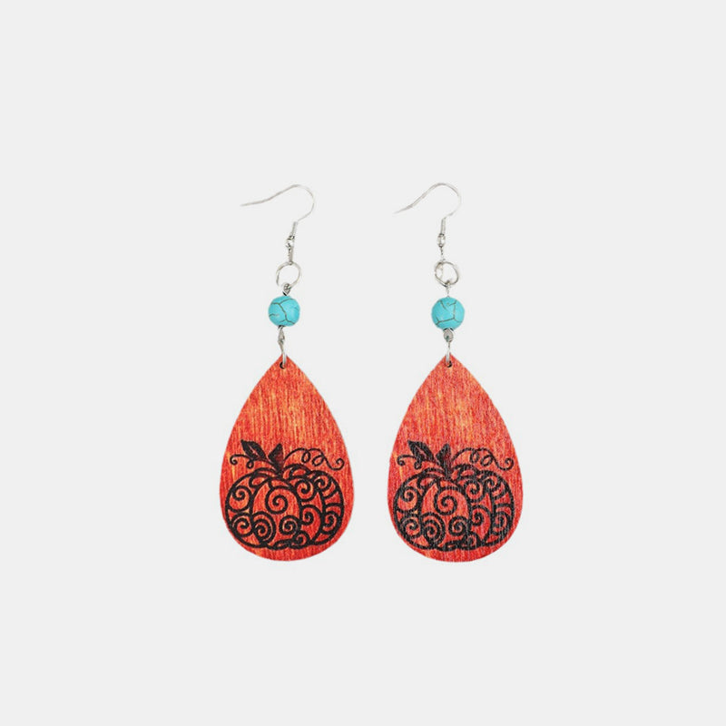 Handmade Turquoise Wooden Pumpkin Earrings - Alloy Wood Jewelry