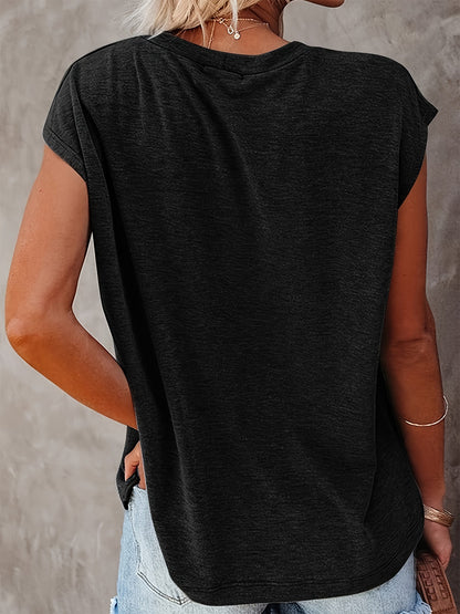 Full Size Round Neck Cap Sleeve T-Shirt Trendsi