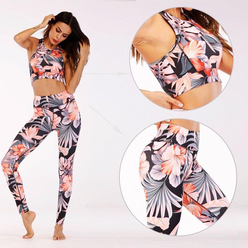 EP Print  Women Fitness Yoga Set Sportwear Outfits Floral Workout Jade