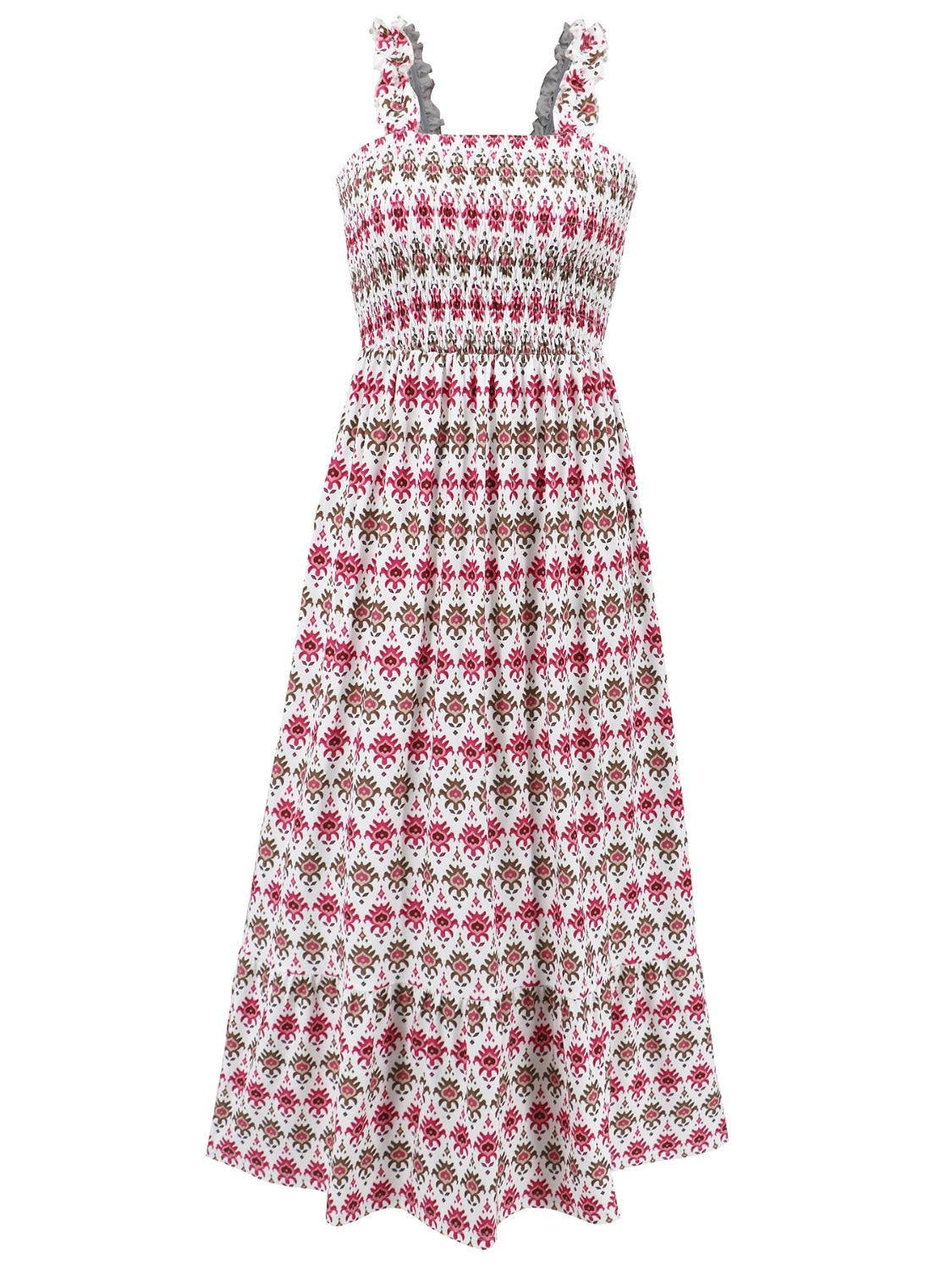 Smocked Printed Square Neck Sleeveless Dress Trendsi