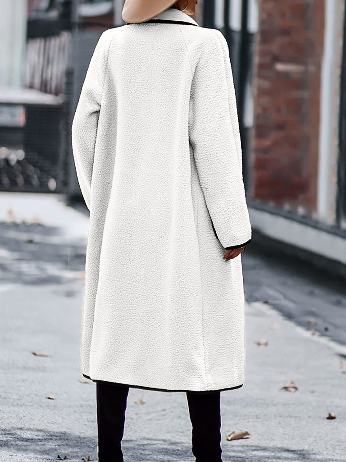 Full Size Contrast Trim Long Sleeve Coat with Pockets Coral Vanilla