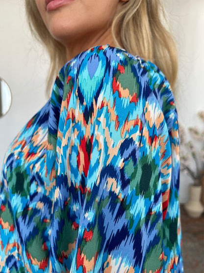 Double Take Full Size Printed Balloon Sleeve Blouse Trendsi