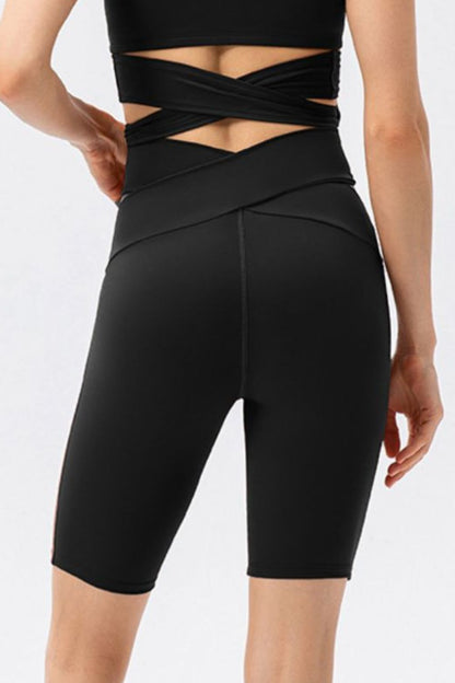 Crisscross Waistband Slim Fit Sports Shorts Trendsi