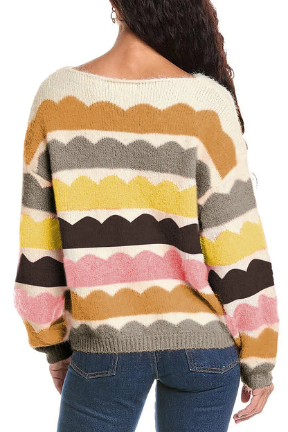 Boat Neck Long Sleeve Sweater Trendsi