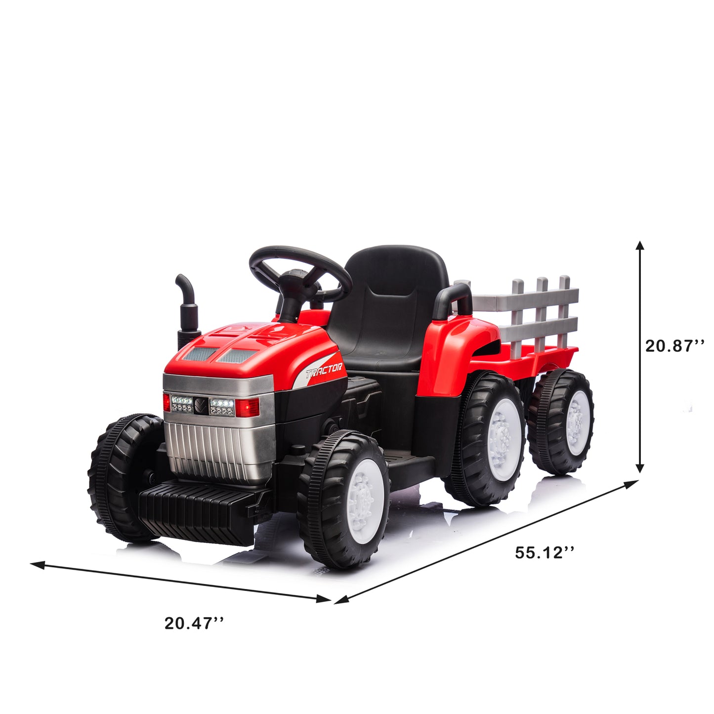 Red, 12V7AH Battery-Powered Toy Tractor with Trailer, Remote Control, Kids' Electric Excavator Vehicles with 2x35W Dual Motor, Treaded Tires, LED Lights, USB, Music, - Gifts for Boy, Girl 6cc08b-1a