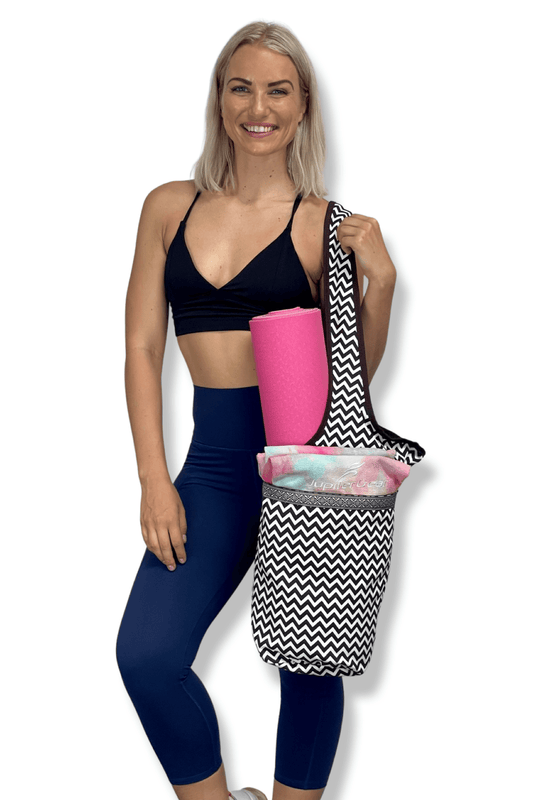 Yoga Mat Carrying Tote Bag with Large Pockets Black Lavender