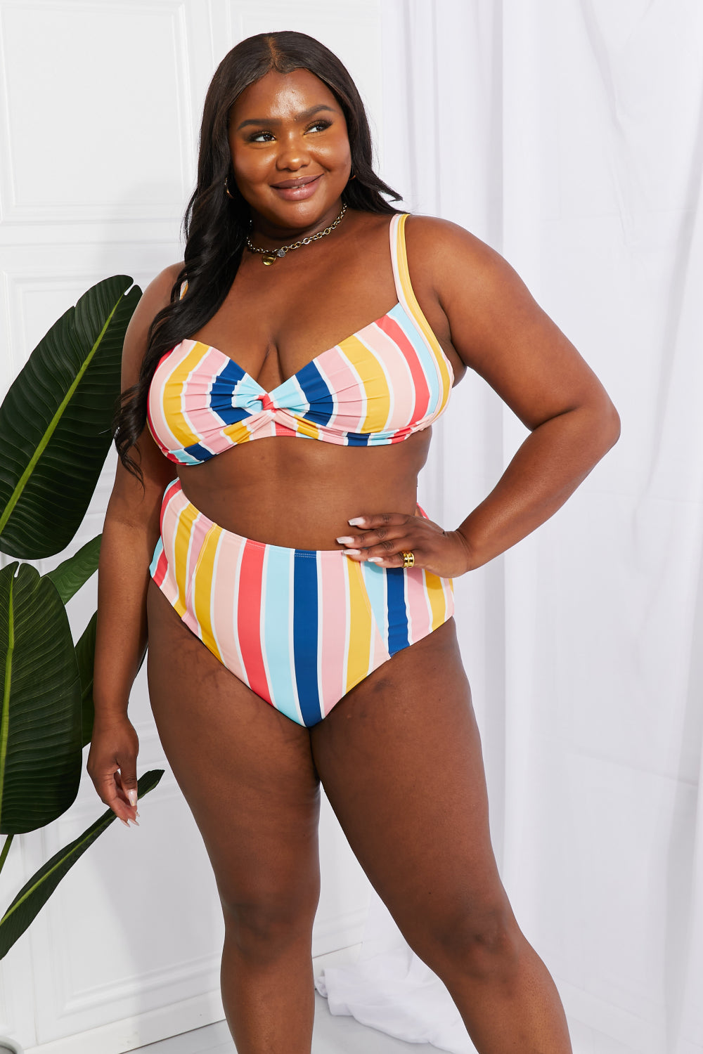 Marina West Swim Take A Dip Twist High-Rise Bikini in Stripe Trendsi