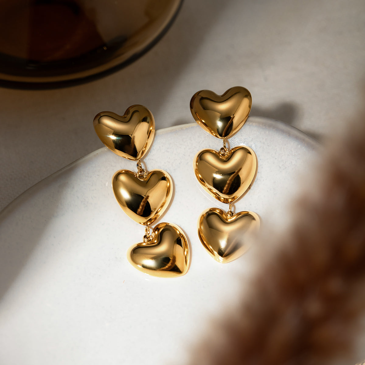 Stainless Steel Heart Earrings Gold-plated Stainless Steel Earrings