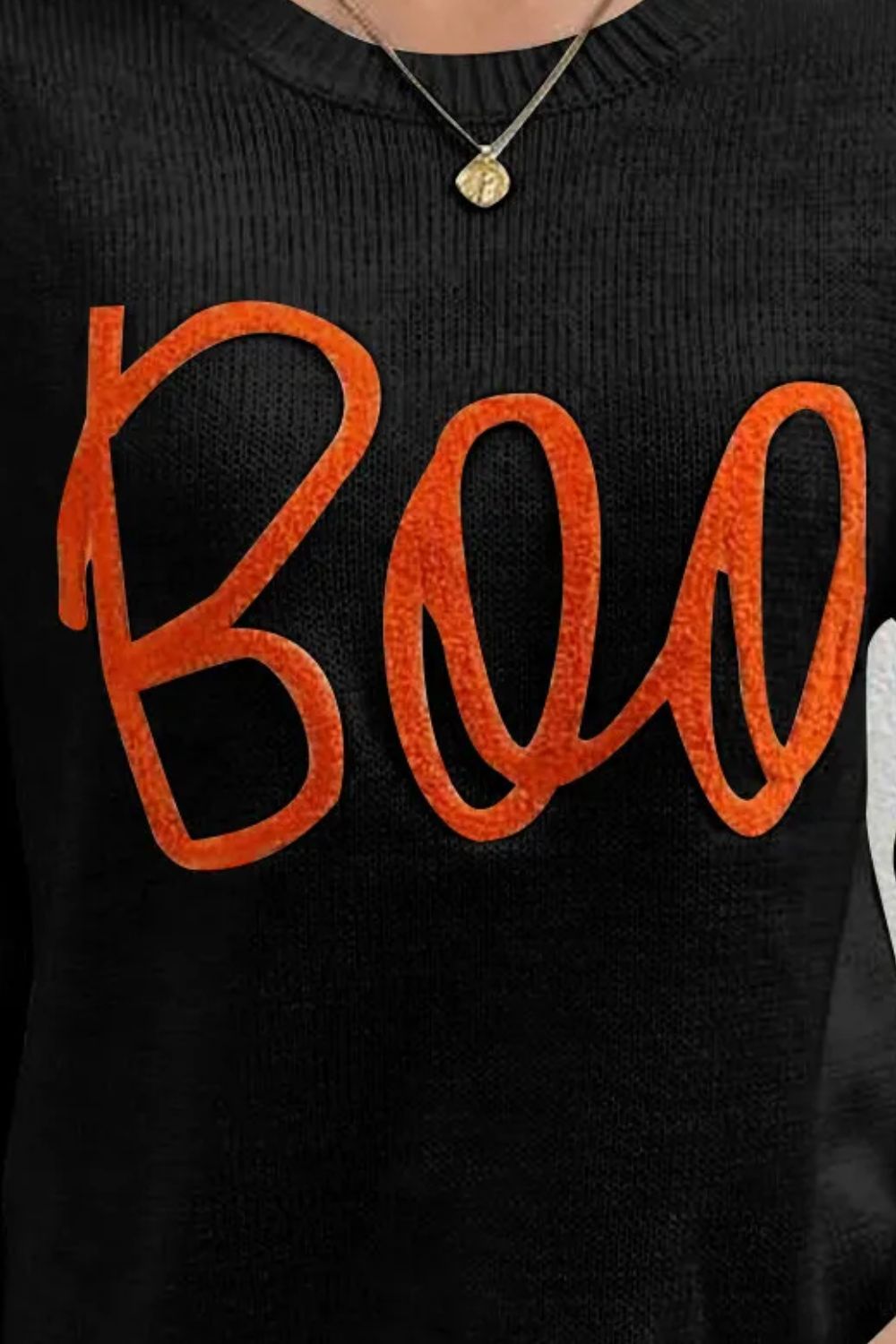 BOO Round Neck Long Sleeve Sweater Trendsi