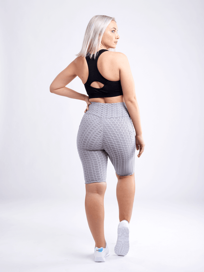 High-Waisted Scrunch Yoga Shorts with Hip Pockets Black Lavender