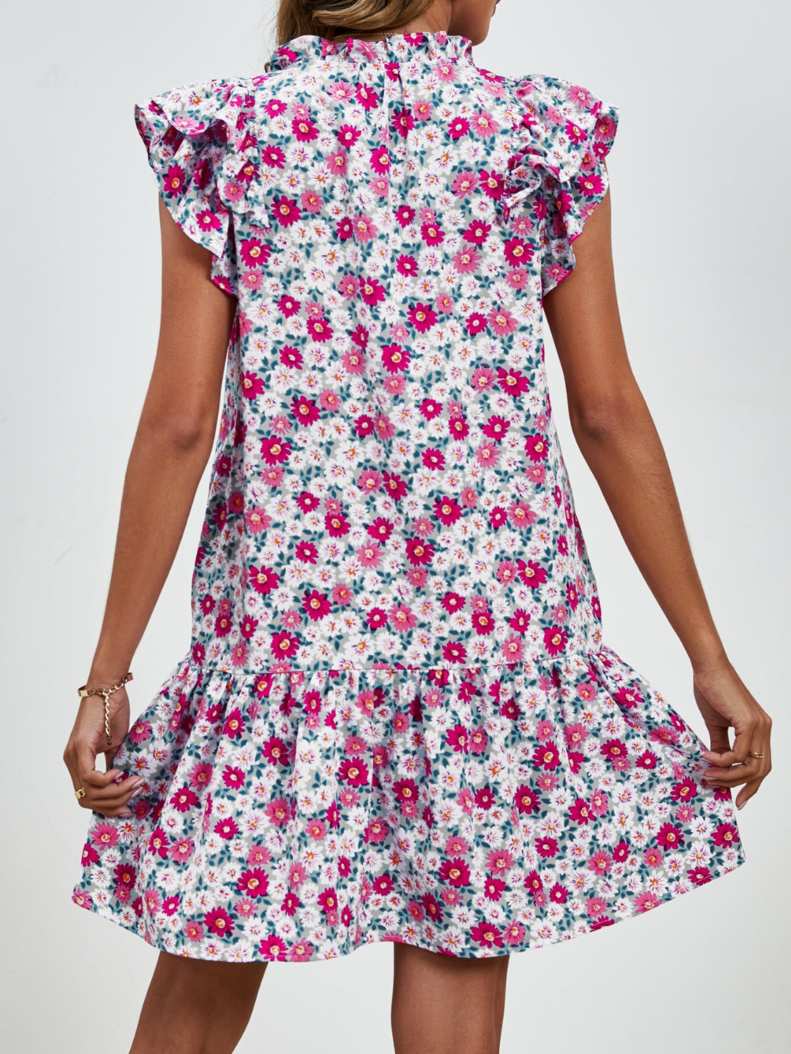 Tied Floral Cap Sleeve Mini Dress Trendsi