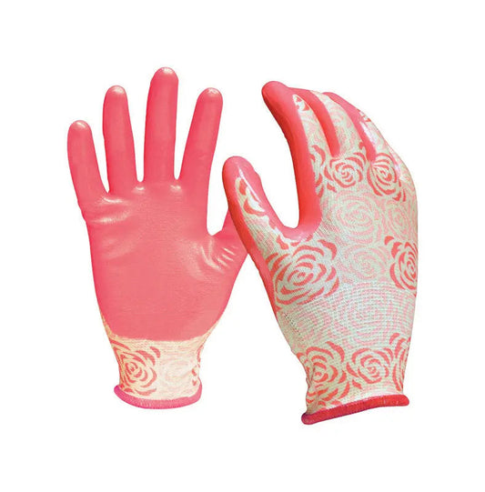 Digz 7503402 Womens Nitrile Gardening Gloves - Pink Medium & Larg