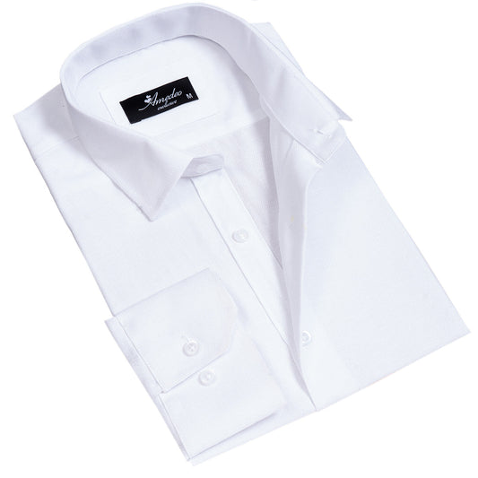 Solid White Mens Slim Fit Designer Dress Shirt - Tailored Cotton Emerald Uranus