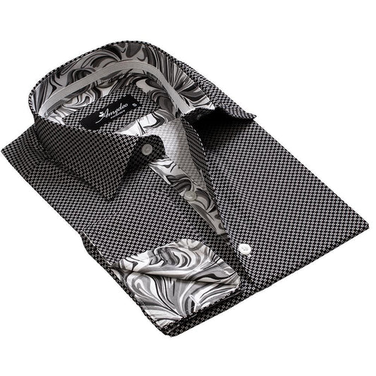 Black And White Men's Mens Slim Fit French Cuff Shirts with Cufflink Emerald Uranus