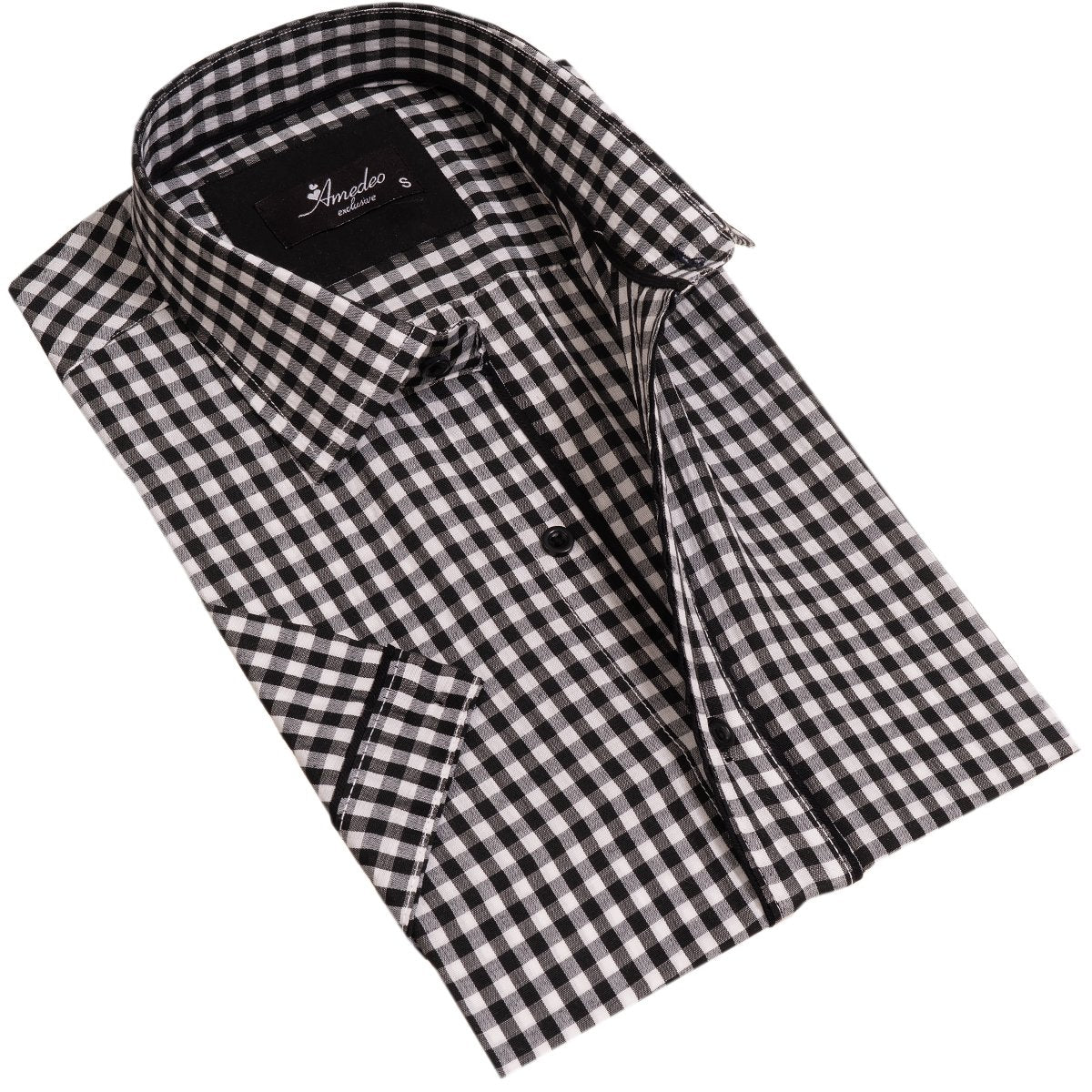 Black and White Mens Short Sleeve Button up Shirts - Tailored Slim Fit Emerald Uranus