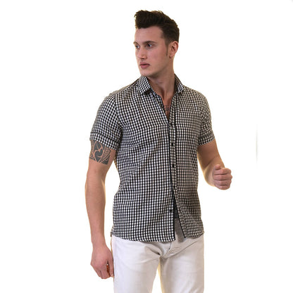 Black and White Mens Short Sleeve Button up Shirts - Tailored Slim Fit Emerald Uranus