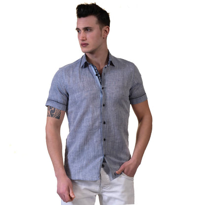 Mens Short Sleeve Button up Shirts - Tailored Slim Fit Cotton Dress Emerald Uranus