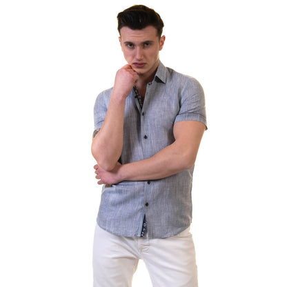 Mens Short Sleeve Button up Shirts - Tailored Slim Fit Cotton Dress Emerald Uranus