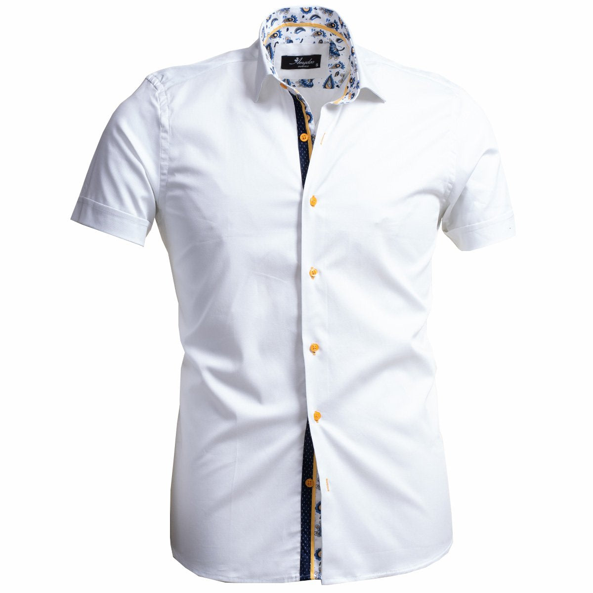 Mens Short Sleeve Button up Shirts - Tailored Slim Fit Cotton Dress Emerald Uranus