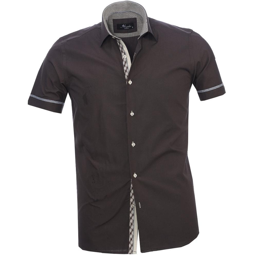 Black Checkered Mens Short Sleeve Button up Shirts - Tailored Slim Fit Emerald Uranus