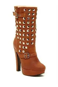 APOLLO genuine leather studded boots with 4.5" heel and 1" platform.