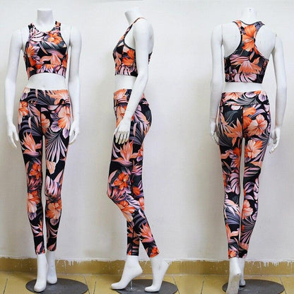 EP Print  Women Fitness Yoga Set Sportwear Outfits Floral Workout Jade