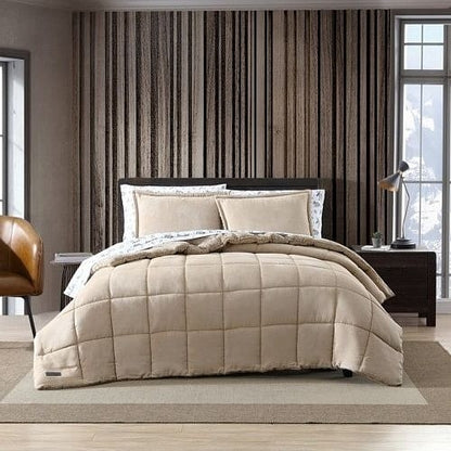 Full/Queen Plush Sherpa Reversible Micro Suede Comforter Set in Beige Yellow Crius