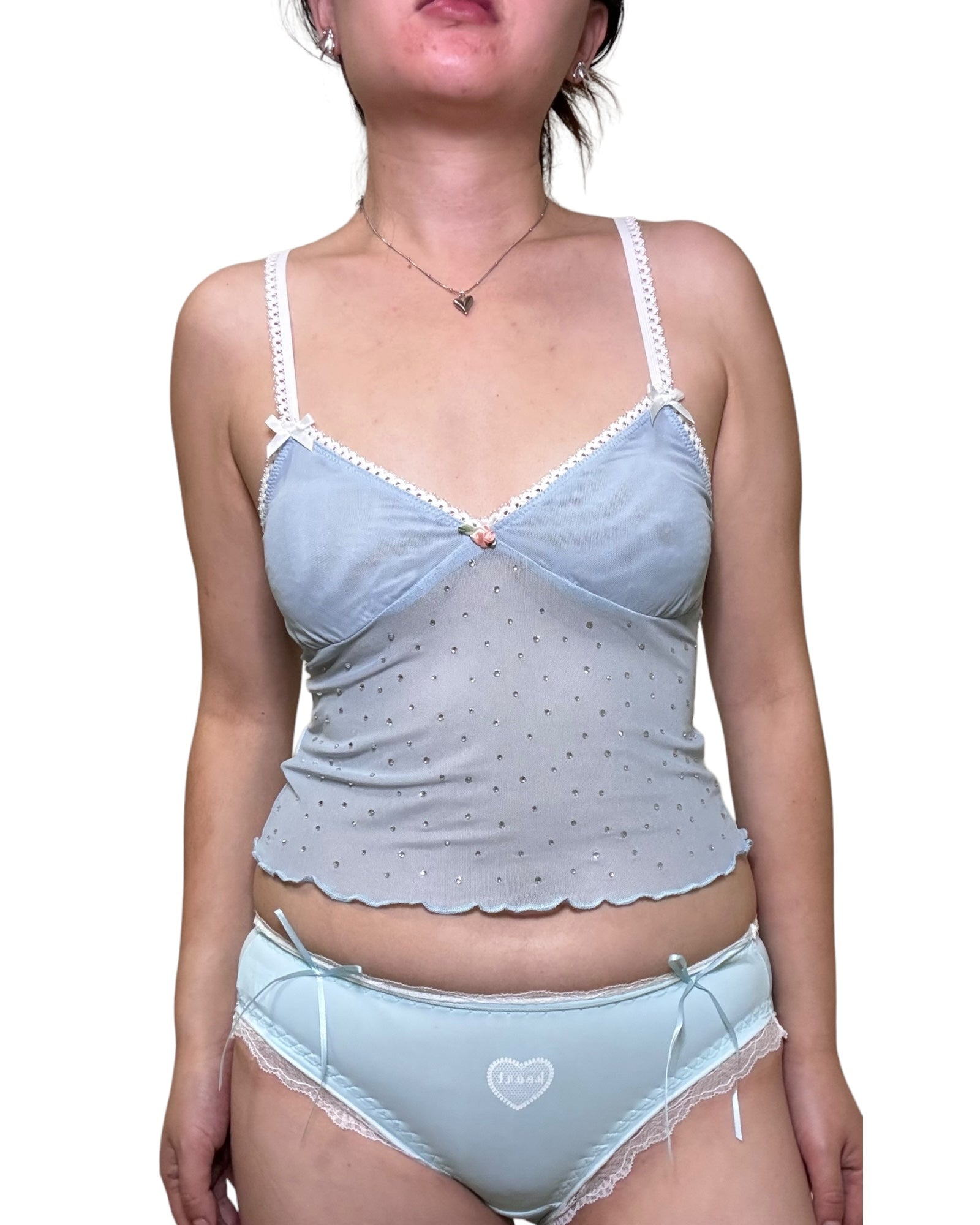 Blue Crystal rose camitop panty set Salmon Misty