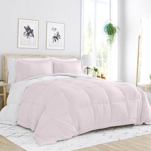 King/Cal King 3-Piece Microfiber Reversible Comforter Set Blush Pink Yellow Crius