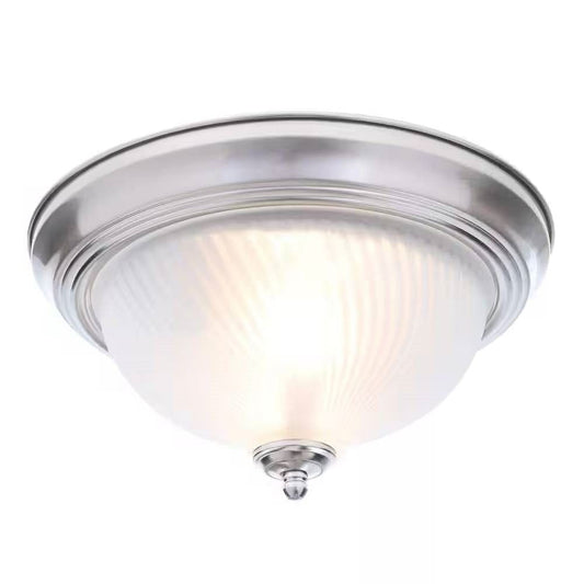 Round 11-inch Brushed Nickel Flush Mount Ceiling Light with Frosted Yellow Crius