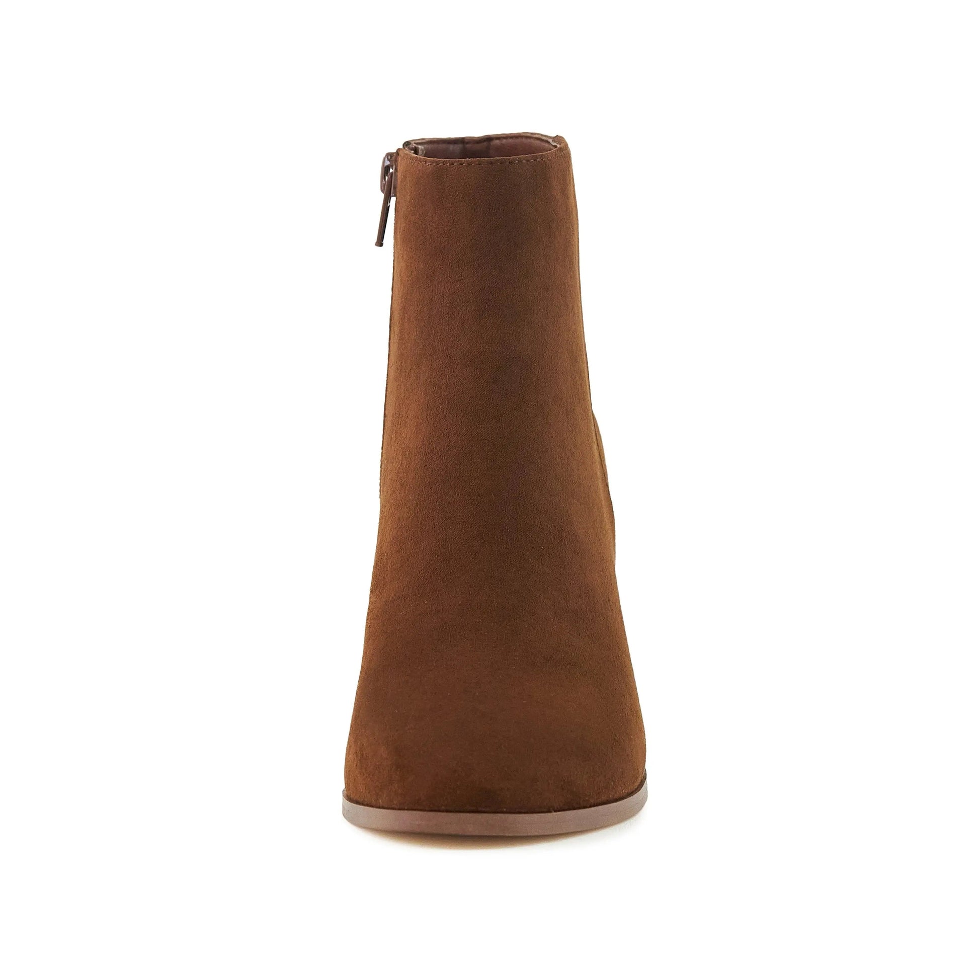 Women's Malibu Boots Brown with stacked heel and almond toe, perfect for casual or dressy occasions.