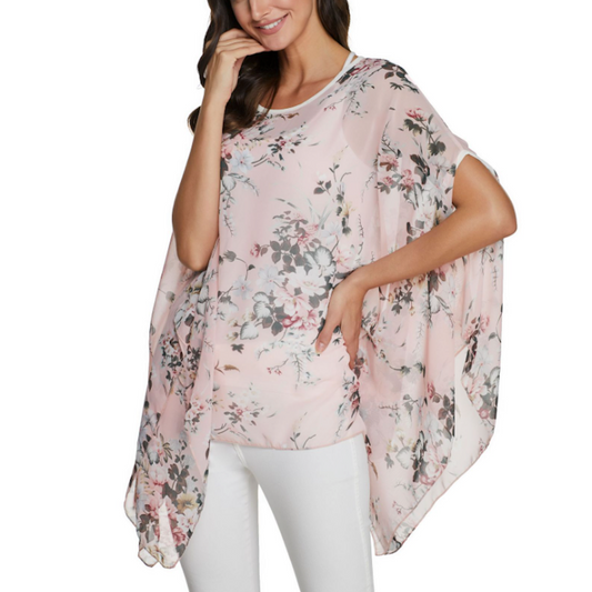 Womens Flowy Chiffon Tunic with Floral Print Yellow Pandora