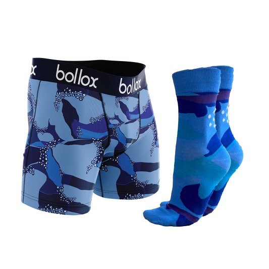 Blue Cameo Set - Men's cotton 'BOLLOX & SOX' Harlequin Rhea