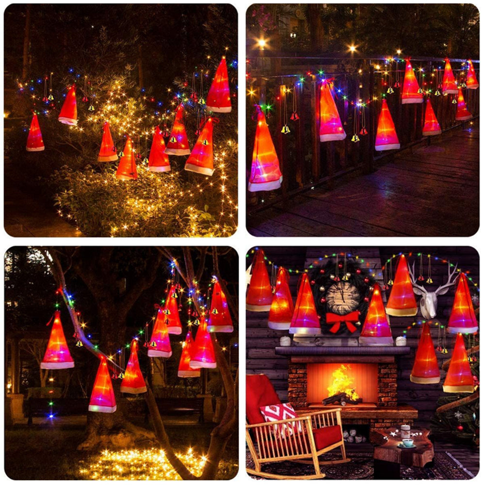 8 Pcs Hanging Glowing Christmas Hats String Lights Crimson Coco