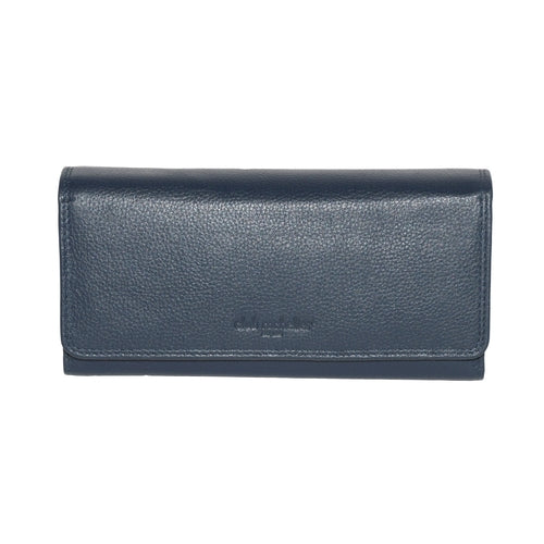 Ladies Clutch Wallet with Checkbook and Gusset in black leather with snap closure.