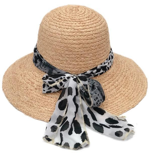 Raffia Leopard Sun Hat Violet Medea