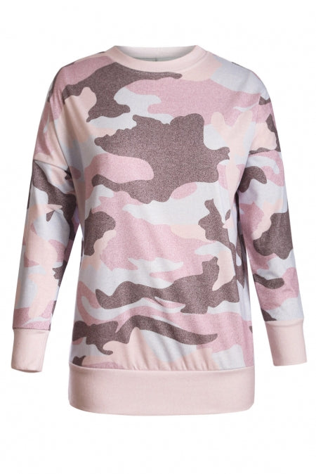 Fashion Dusty Pink Digital Camo Print Sweatshirt Teal Demeter