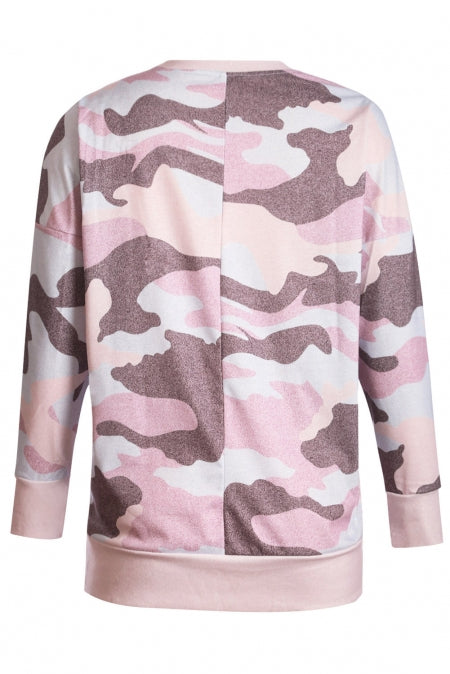 Fashion Dusty Pink Digital Camo Print Sweatshirt Teal Demeter