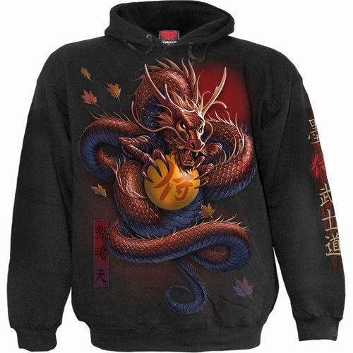 SAMURAI - Hoody Black with Shenlong dragon design, 100% cotton fleece.