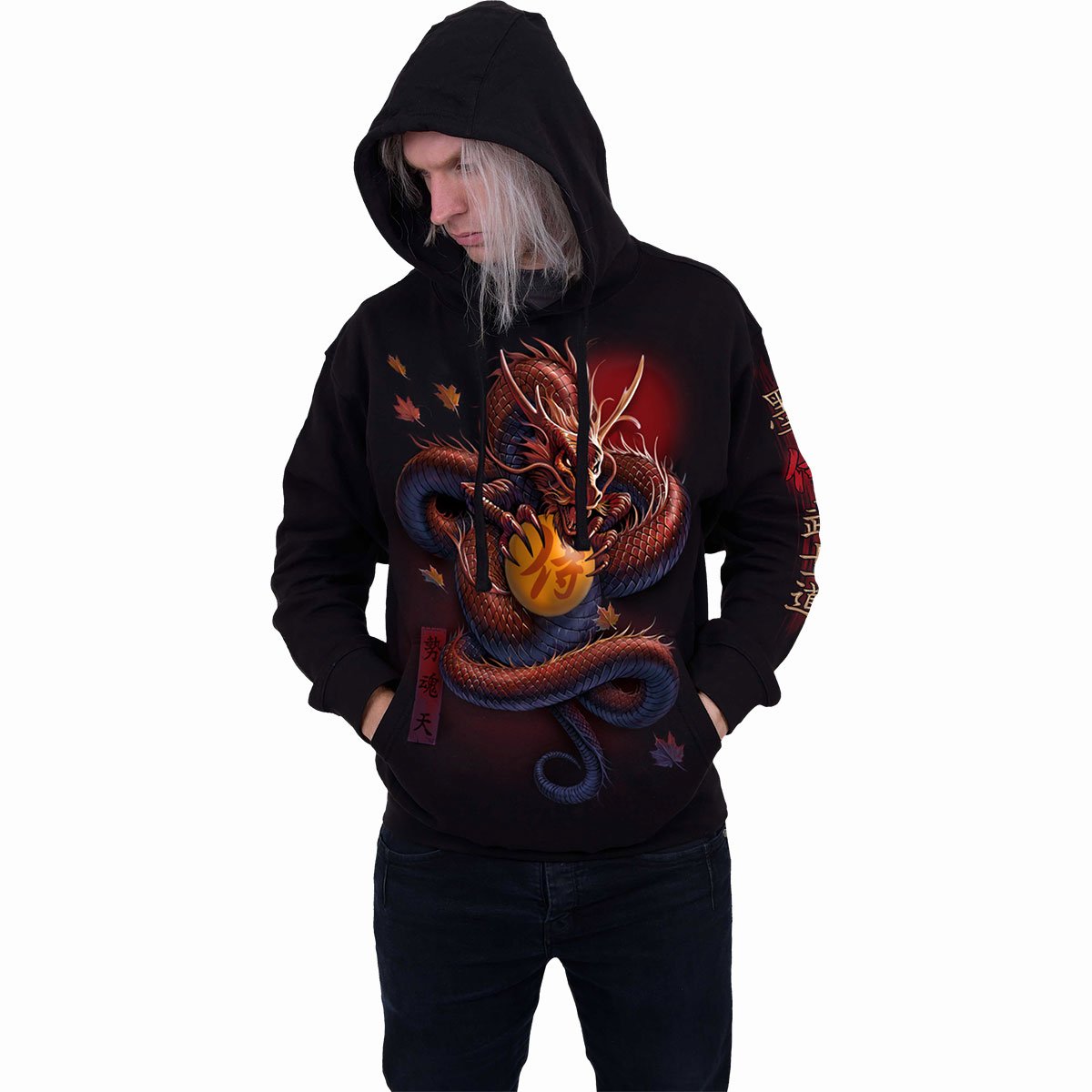 SAMURAI - Hoody Black featuring Shenlong dragon design, 100% cotton fleece.