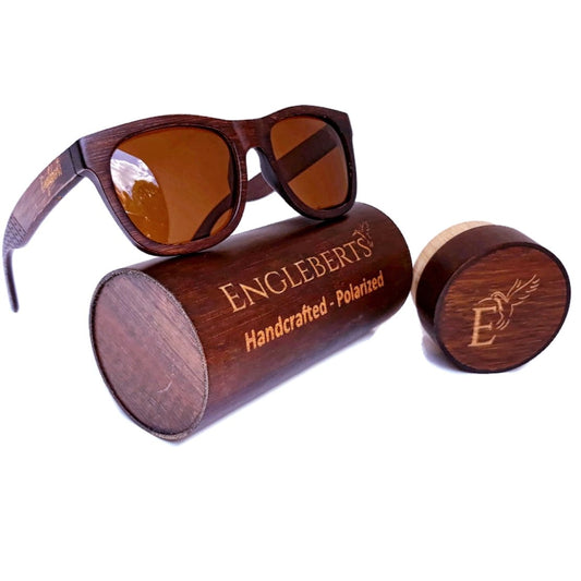 Sienna Wooden Sunglasses With Bamboo Case, Tea Polarized Lenses Purple Ariadne