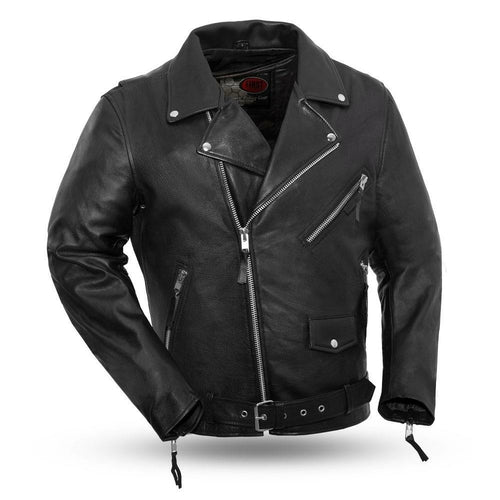 Fillmore - Men's Leather Motorcycle Jacket (Black) Orange Pontus