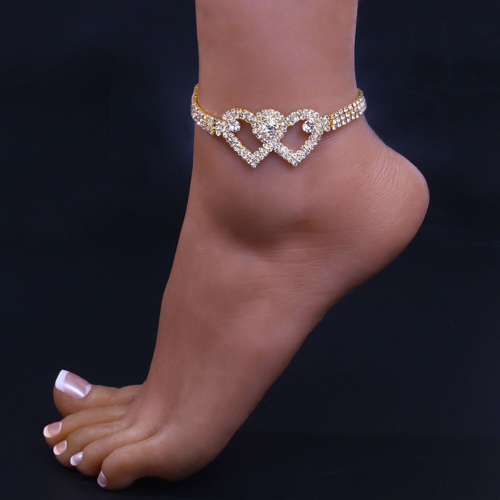 Double Heart Anklet Bracelet for Women Beach Ankles Jewelry Red Iphigenia