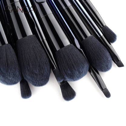 10 Pcs Makeup Brushes Navy Blue Premium Synthetic Hair Foundation Maroon Asteria