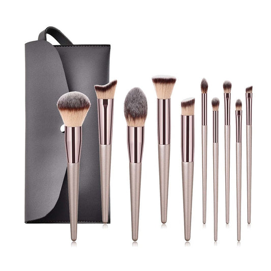 10pcs Champagne Makeup Brushes Set  Foundation Powder Blush Eyeshadow Maroon Asteria